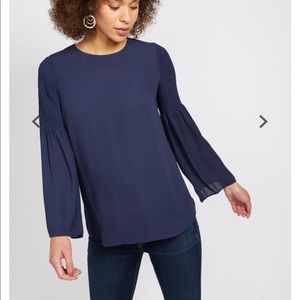 Navy Smocked Sleeve Maternity Blouse-NWT